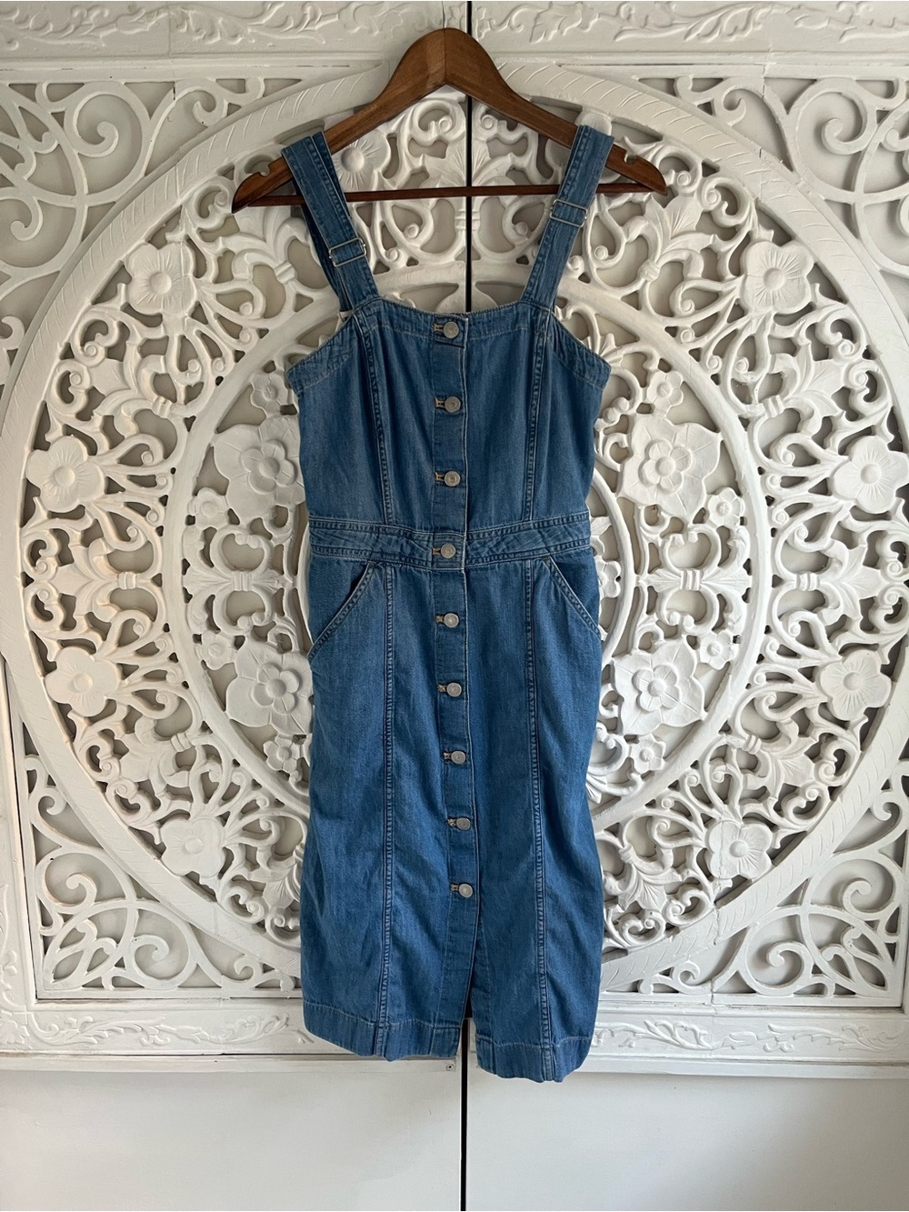 Levi’s Button Front Denim Midi Dress Adjustable Strap Blue XS